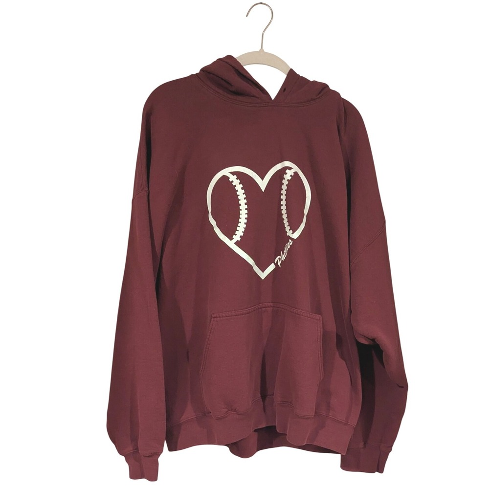 Gildan Heavy‎ Blend Phillies Baseball Heart Maroon Hoodie Sweatshirt 2XL